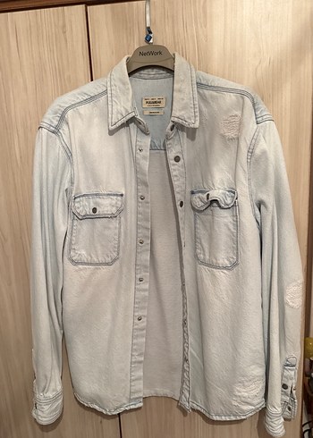 Gri Beyaz Denim Erkek Gömlek Uzun Kollu - Görsel 3