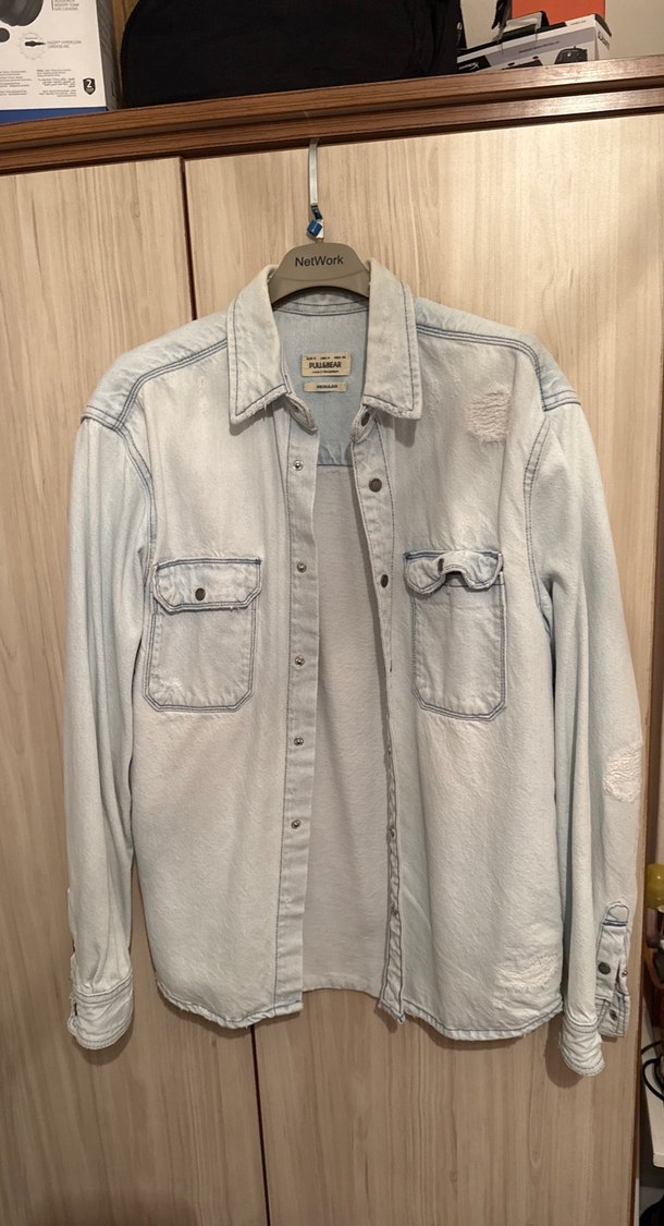 Gri Beyaz Denim Erkek Gömlek Uzun Kollu - Görsel 3