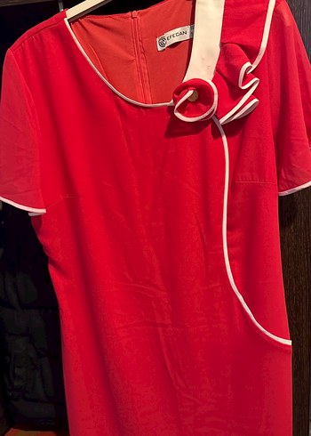 Kırmızı Saten Hamile Midi Elbise - Görsel 2