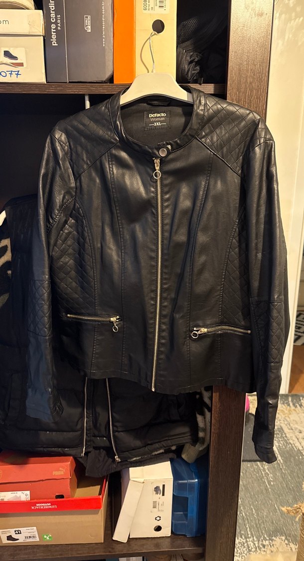 Kadın Siyah Deri Biker Ceket - Görsel 3