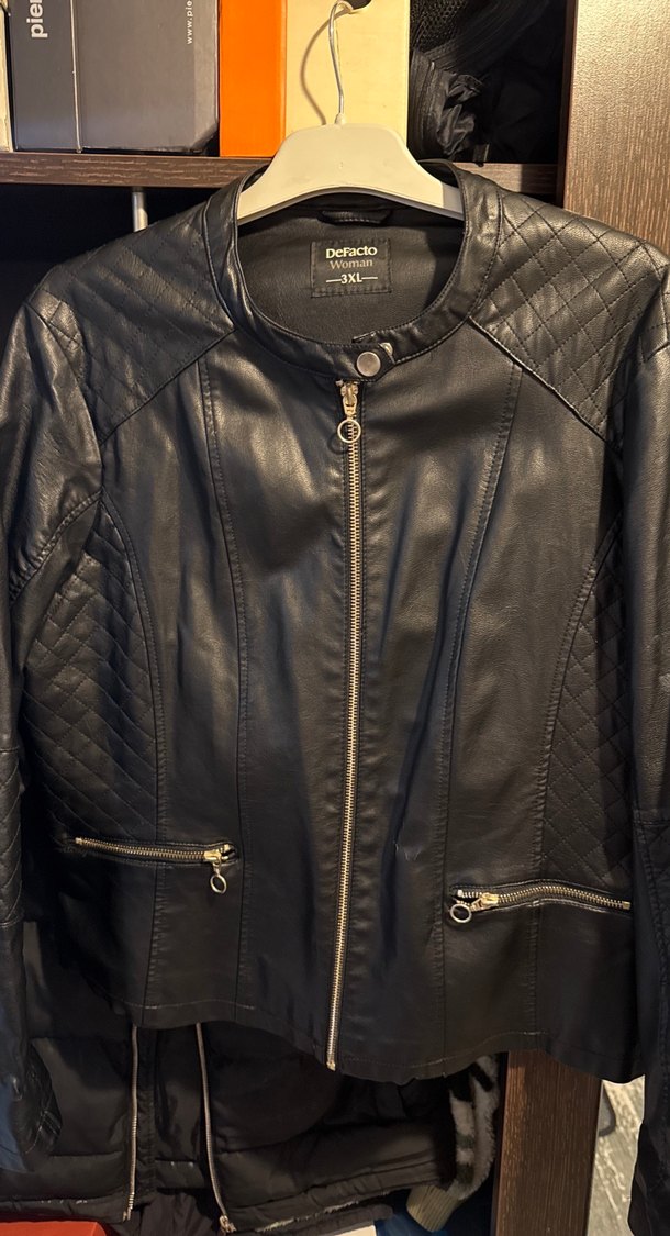 Kadın Siyah Deri Biker Ceket - Görsel 2