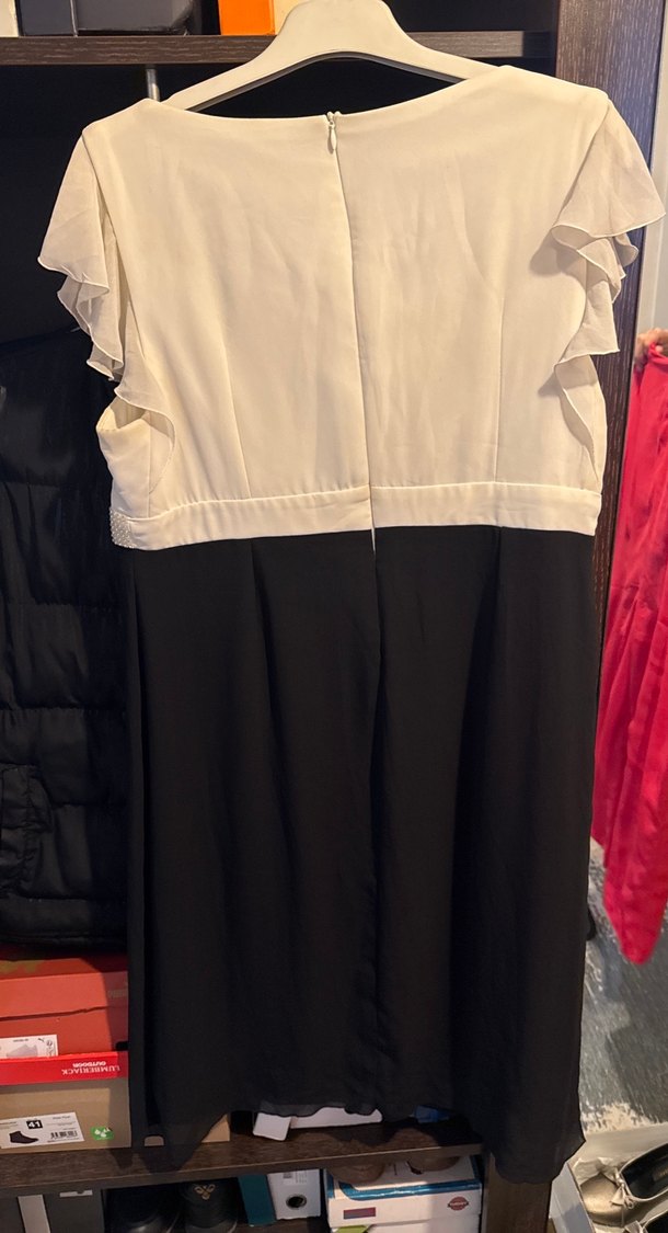 Kadın Siyah Beyaz Midi Elbise - Görsel 3