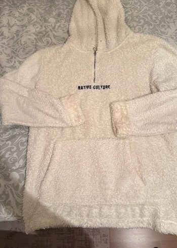 Kapüşonlu Beyaz Peluş Sweatshirt - Görsel 2