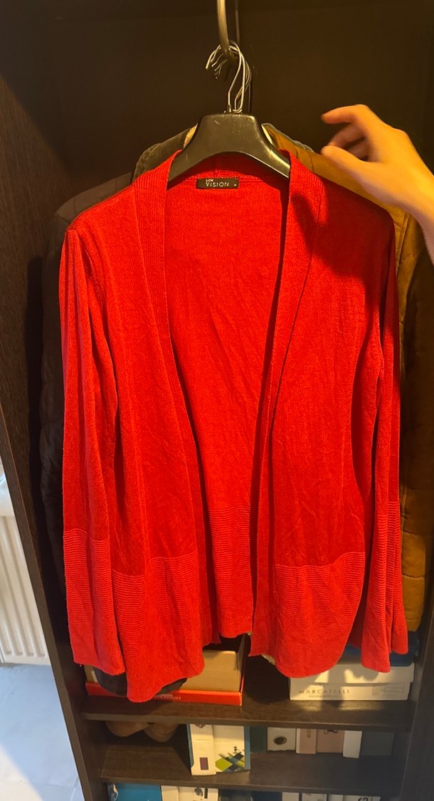 Kırmızı Kadın Triko Hırka - Görsel 3