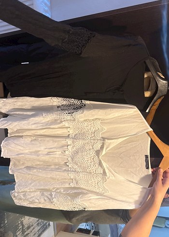 Dantel Detaylı Siyah Bohem Keten Bluz ikili vericem uyguna - Görsel 3