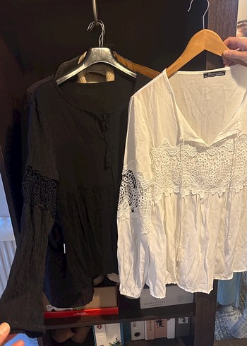 Dantel Detaylı Siyah Bohem Keten Bluz ikili vericem uyguna - Görsel 2