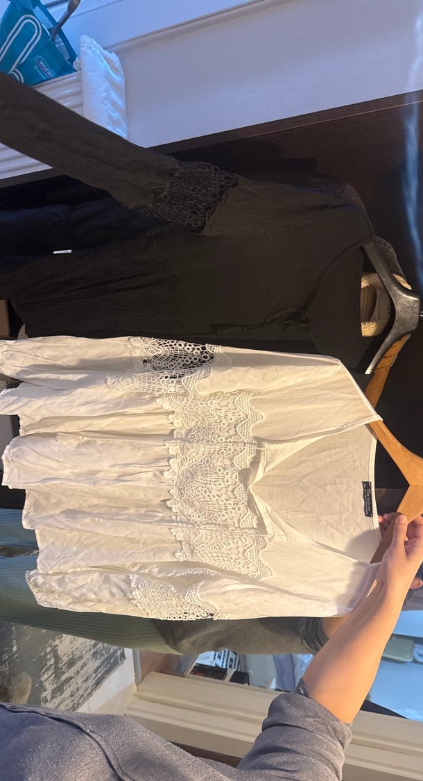 Dantel Detaylı Siyah Bohem Keten Bluz ikili vericem uyguna - Görsel 3