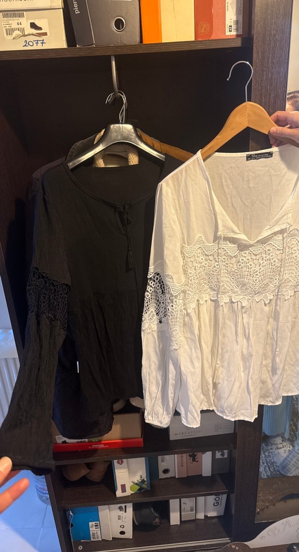 Dantel Detaylı Siyah Bohem Keten Bluz ikili vericem uyguna - Görsel 2