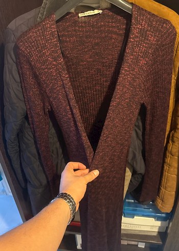 Kadın Kahverengi Uzun Örgü Hırka - Görsel 2