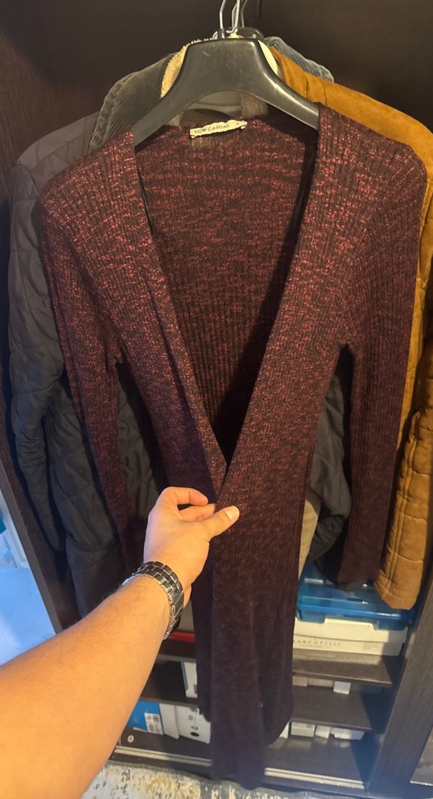 Kadın Kahverengi Uzun Örgü Hırka - Görsel 2