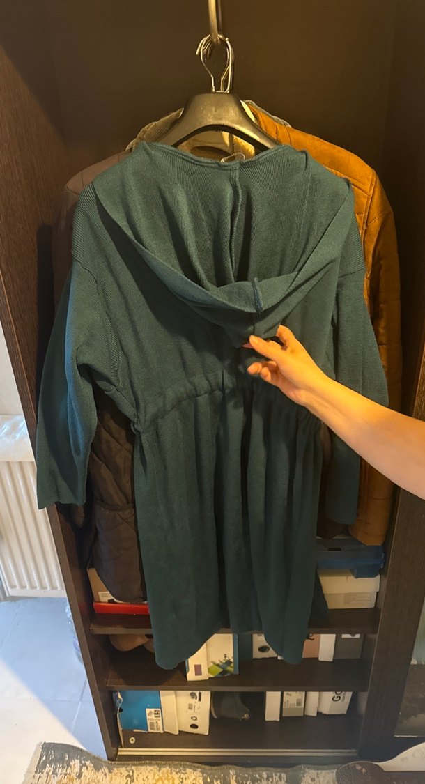 Gri Midi Kadın Uzun Kollu Salaş Bornoz - Görsel 4