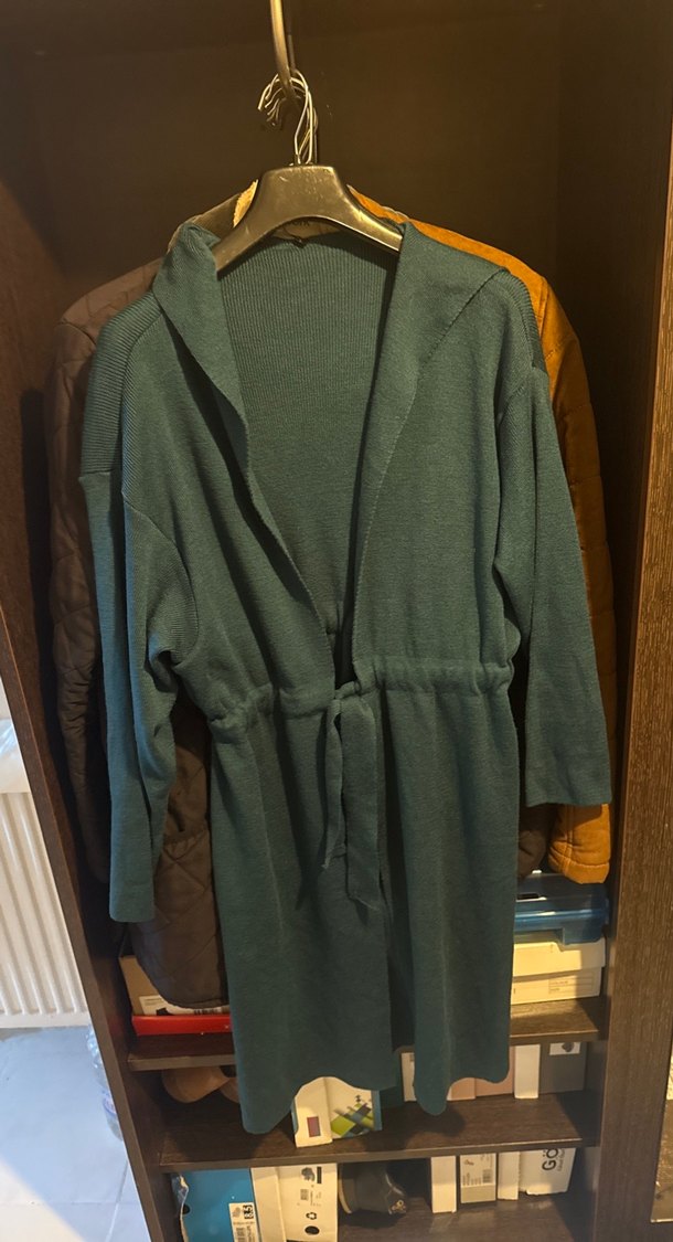 Gri Midi Kadın Uzun Kollu Salaş Bornoz - Görsel 2