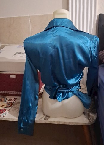 Parlak Mavi Drapeli V Yaka Kadın Gömlek xs-s-m - Görsel 2