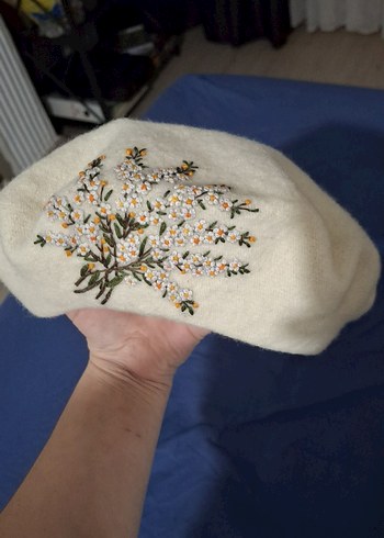 el işlemesi papatya desenli fransız beresi -beret - Görsel 2