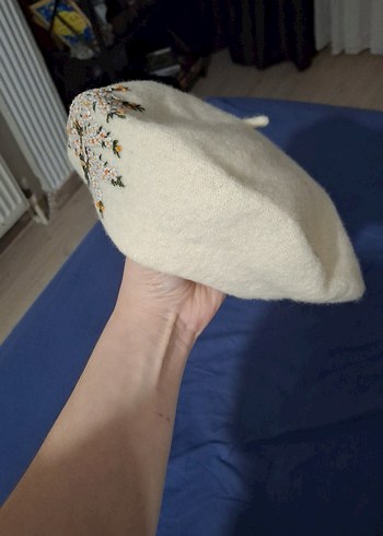 el işlemesi papatya desenli fransız beresi -beret - Görsel 3