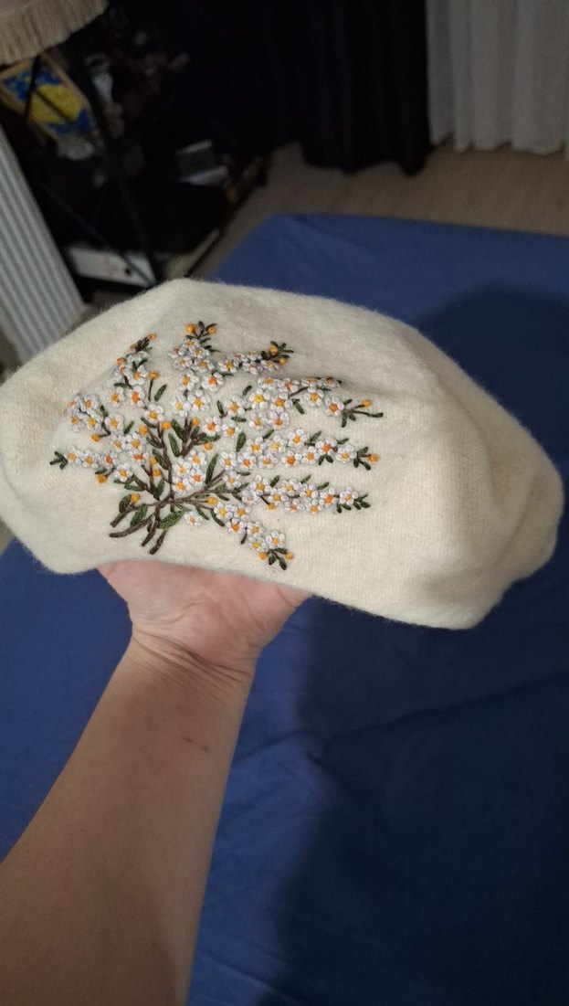 el işlemesi papatya desenli fransız beresi -beret - Görsel 2