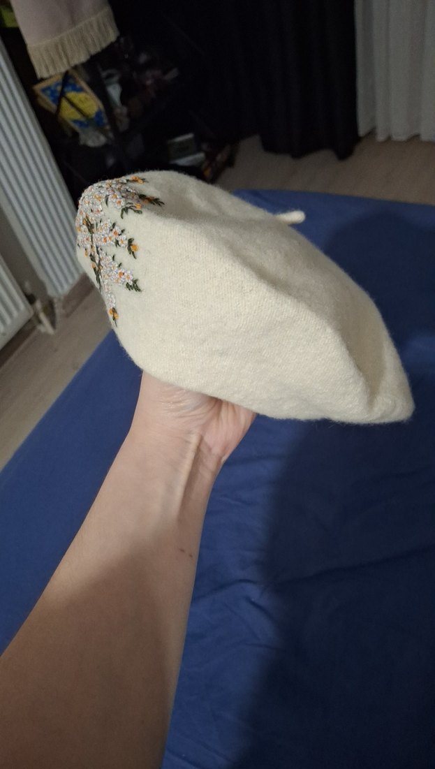 el işlemesi papatya desenli fransız beresi -beret - Görsel 3