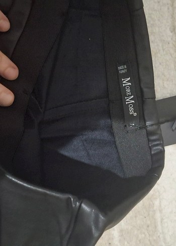 Kadın Siyah Deri Beli lastikli Biker Pantolon - Görsel 3