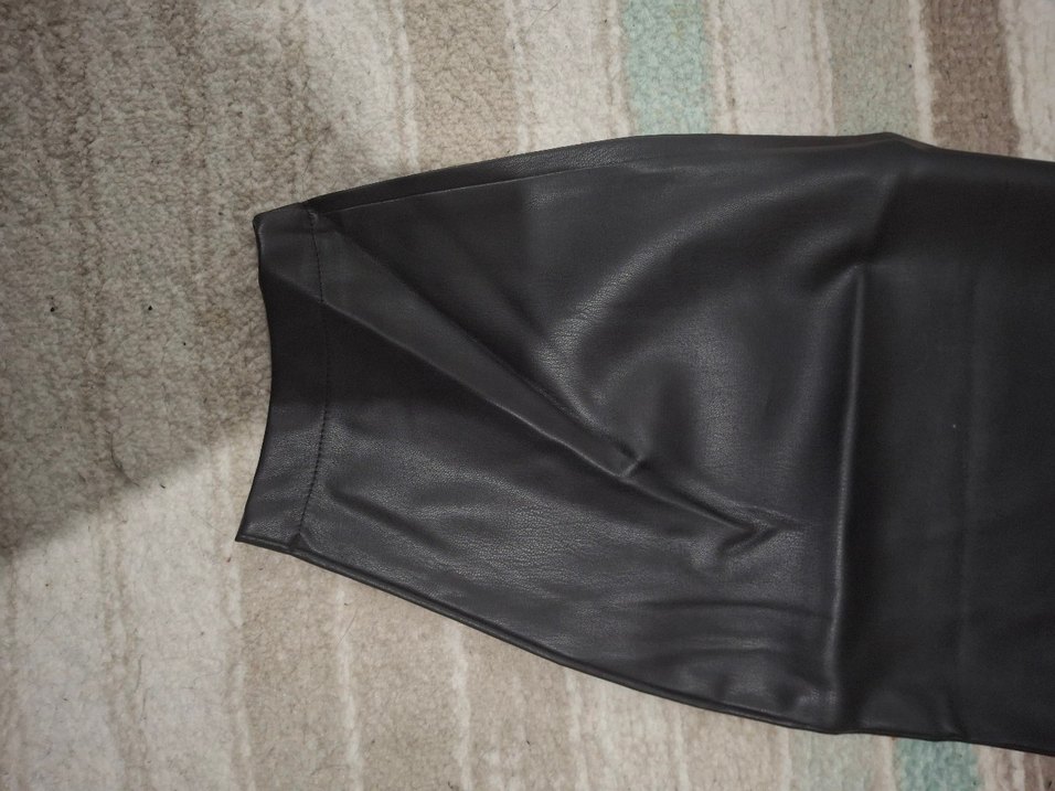 Kadın Siyah Deri Beli lastikli Biker Pantolon - Görsel 2