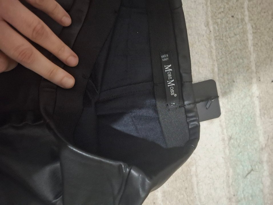 Kadın Siyah Deri Beli lastikli Biker Pantolon - Görsel 3