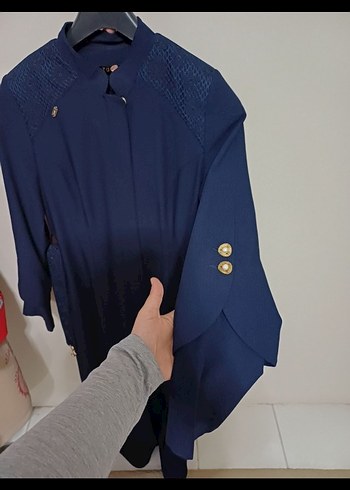 Kemerli Lacivert Uzun Kadın pardesü - Görsel 3