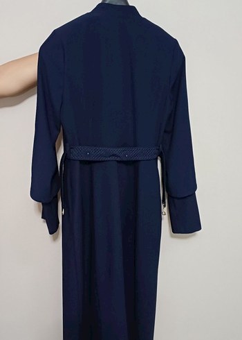 Kemerli Lacivert Uzun Kadın pardesü - Görsel 2