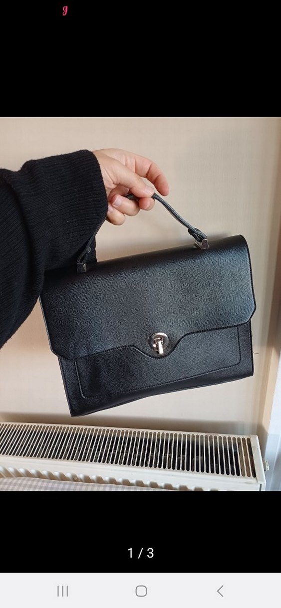 Klasik Siyah Deri Tokalı Kadın Çanta - Görsel 2