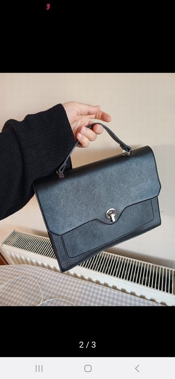 Klasik Siyah Deri Tokalı Kadın Çanta - Görsel 3