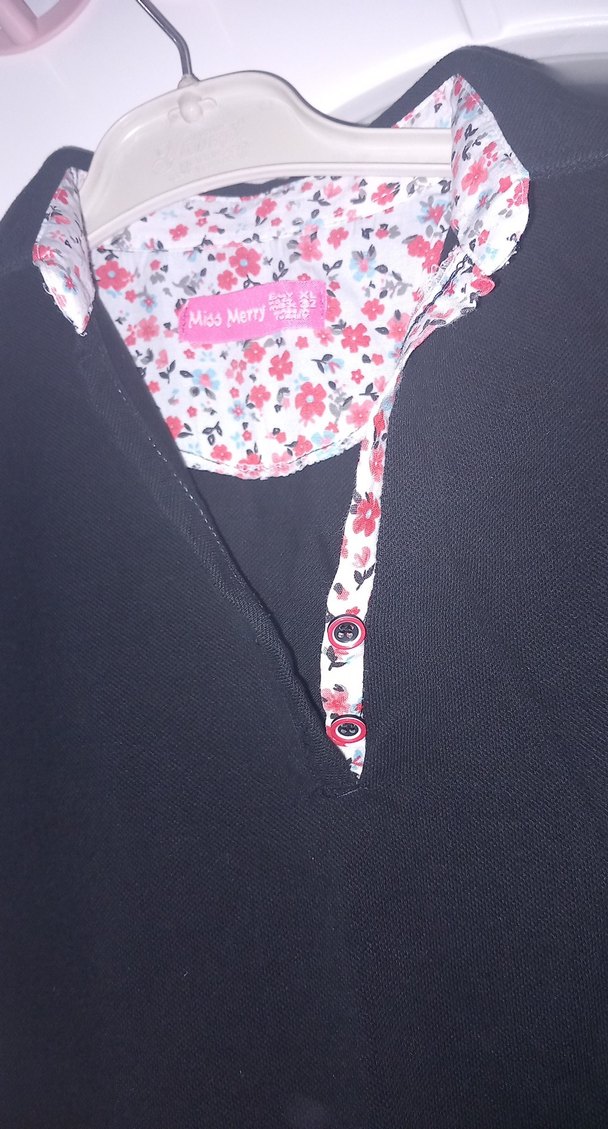 Desenli Siyah Hamile Gömleği, Kısa Kollu, Yaka Detaylı - Görsel 2