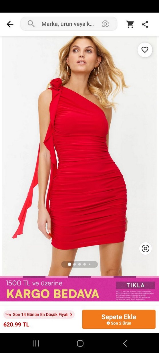 Kırmızı Drapeli Straplez Mini Elbise - Görsel 2