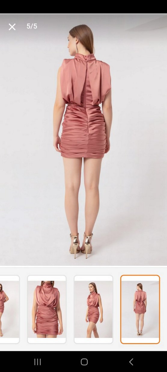 Pembe Drapeli Saten Mini Elbise - Görsel 2