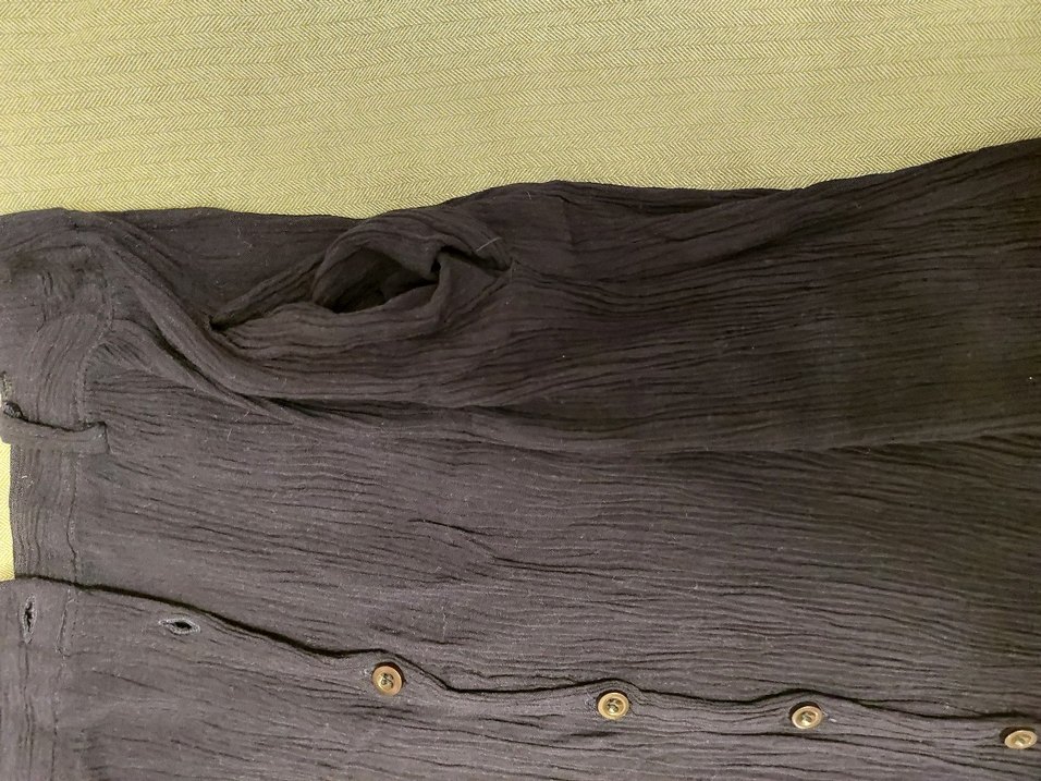 Düğmeli Siyah Keten Midi Etek - Görsel 2