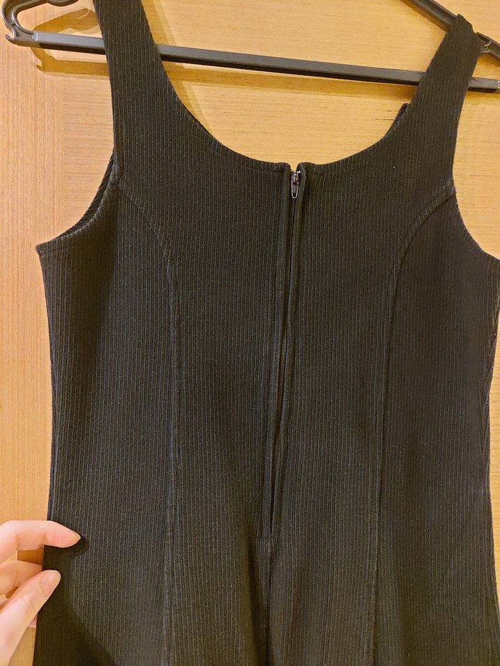 Siyah Midi Boy Fitili Elbise - Görsel 3