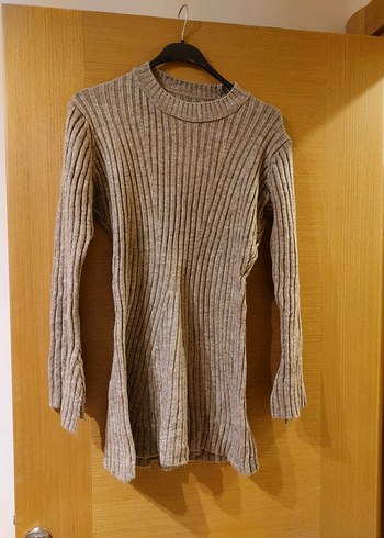 Gri Fitilli Kadın Triko Elbise - Görsel 2