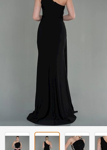 Siyah Drapeli Buzy Kumaş Uzun Abiye Elbise - Görsel 3