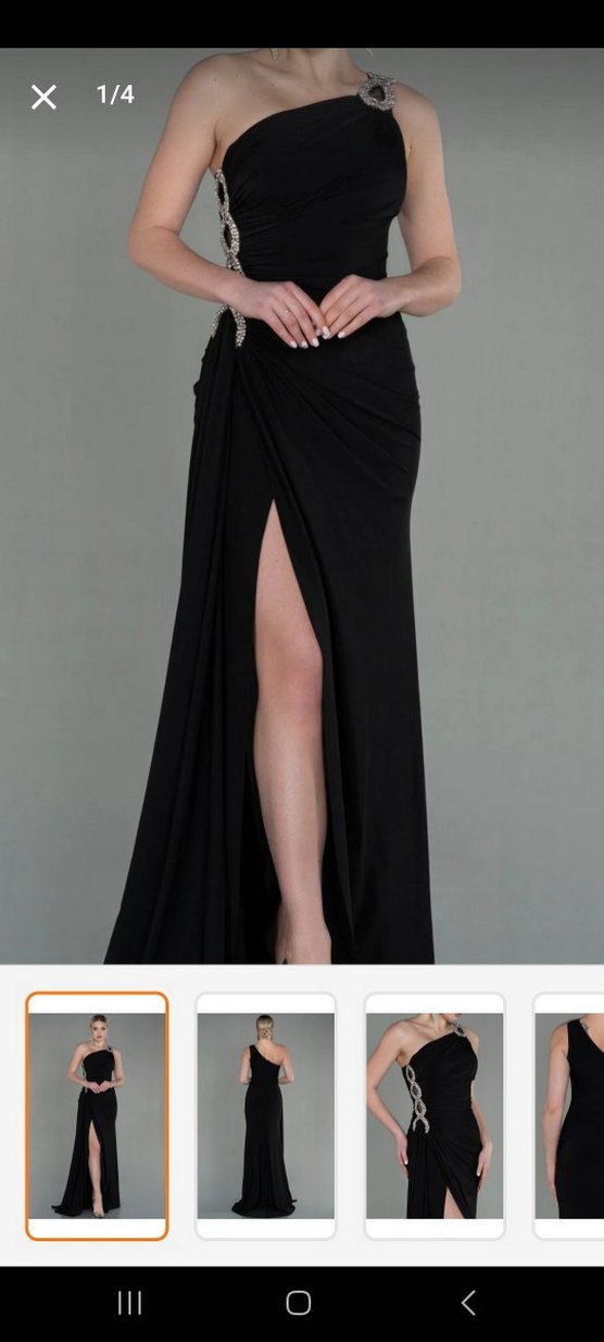 Siyah Drapeli Buzy Kumaş Uzun Abiye Elbise - Görsel 2