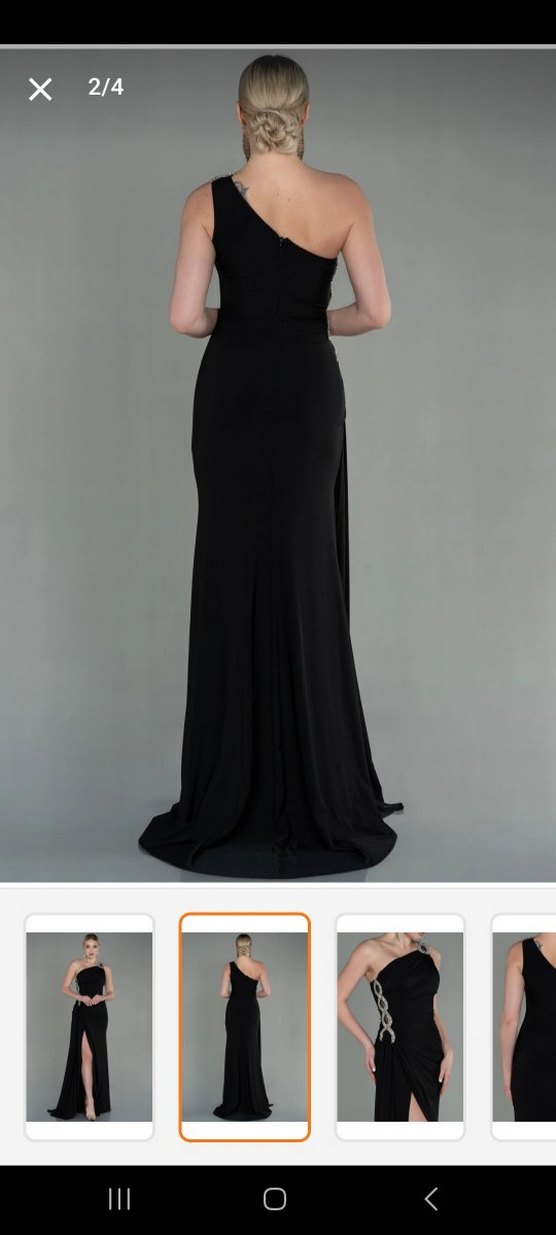 Siyah Drapeli Buzy Kumaş Uzun Abiye Elbise - Görsel 3