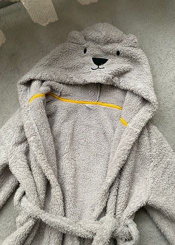 Kapüşonlu Kız Çocuk Bornozu Gri - Görsel 2