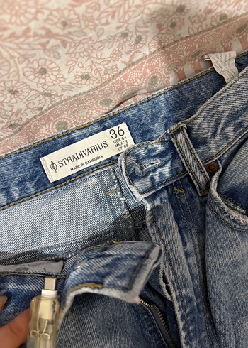 Stradivarius Mavi bağcıklı rahat kesim kadın kot pantolon - Görsel 2