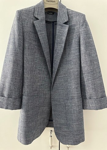 36 Beden Chıma Gri-mavi Kadın Keten Blazer Ceket