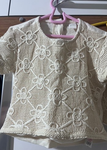 Dantel İşlemeli Beyaz Kısa Kollu Bebek Kız Takımı - Görsel 2