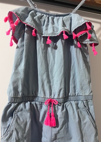 Püsküllü Gri Denim Kız Tulum - Görsel 2