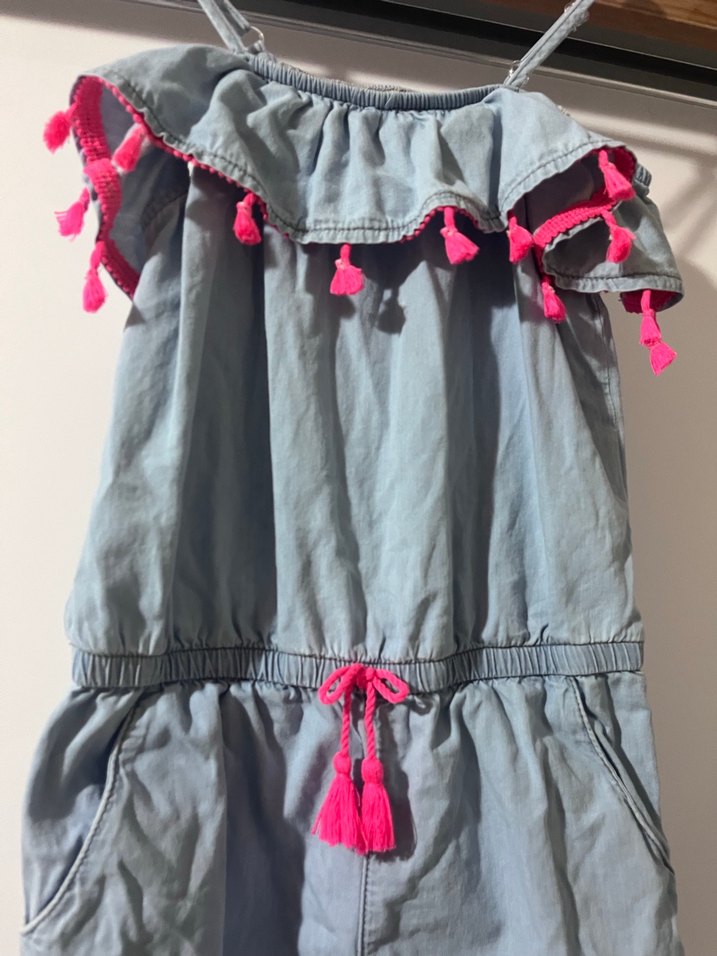 Püsküllü Gri Denim Kız Tulum - Görsel 2