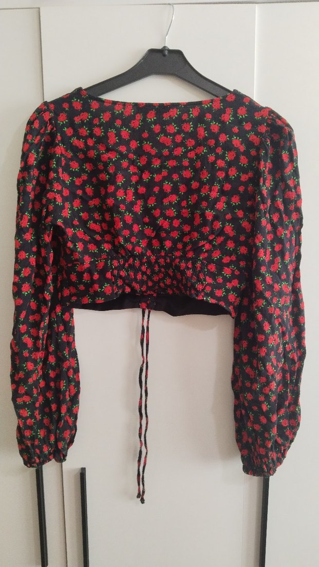 Kırmızı Desenli Bohem Uzun Kollu Bluz - Görsel 2