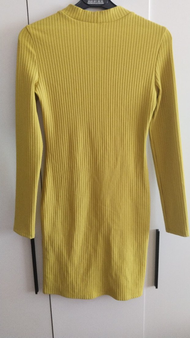 Sarı Uzun Kollu Triko Midi Elbise - Görsel 2