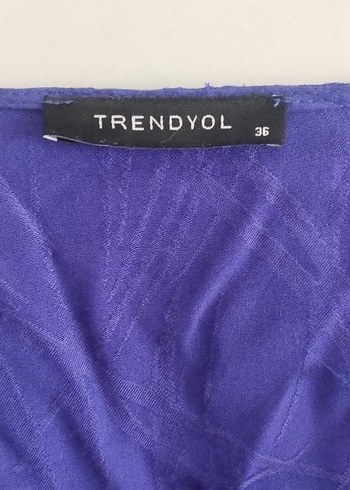 Mor V Yakalı Uzun Kollu Keten Elbise - Görsel 3