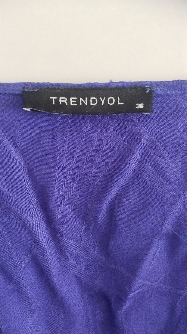 Mor V Yakalı Uzun Kollu Keten Elbise - Görsel 3