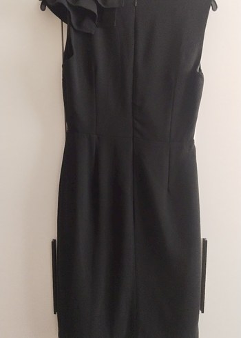 Siyah V Yaka Midi Drapeli Elbise - Görsel 2