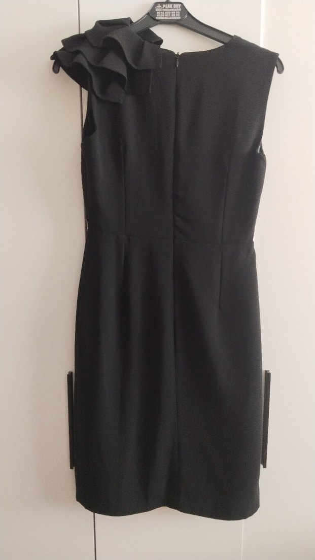 Siyah V Yaka Midi Drapeli Elbise - Görsel 2