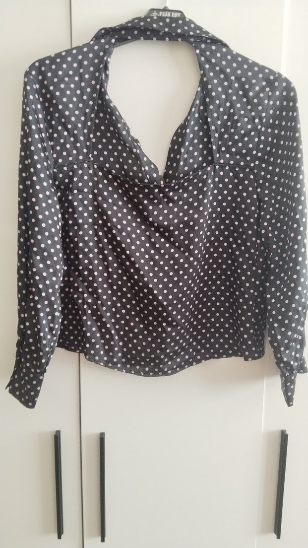 Siyah Puantiyeli Uzun Kollu Kadın Gömlek - Görsel 2